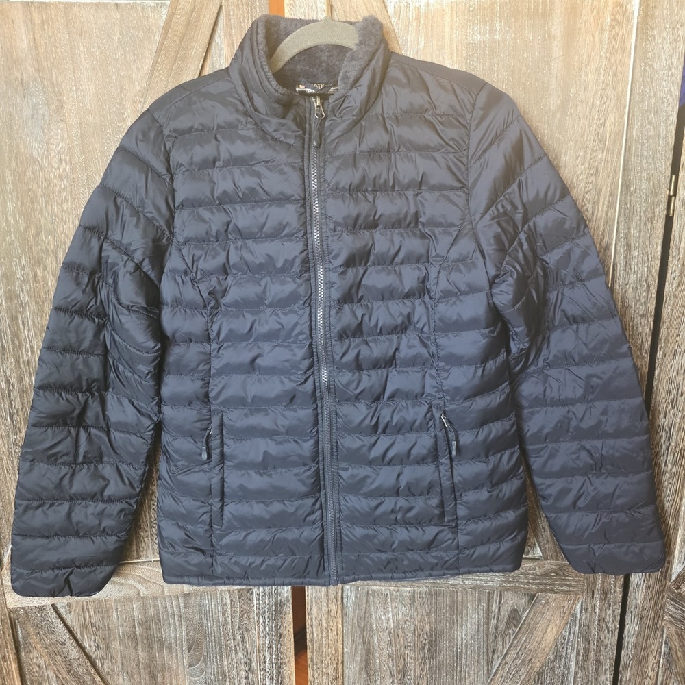 HeatKeep Jacket Women's Size Small Navy Blue Puffer Furry Lining Quilted Zip Up